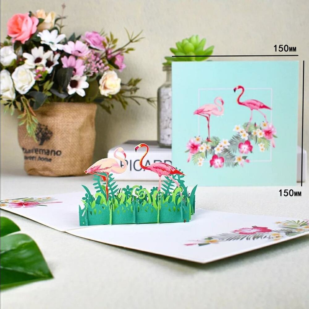 Bundle of 3 Big Flamingo 3D Pop Up Card